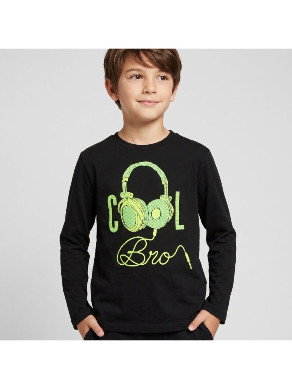 The Children's Place Boy's Neon "Cool Bro" Black Long Sleeve Shirt size L 10-12